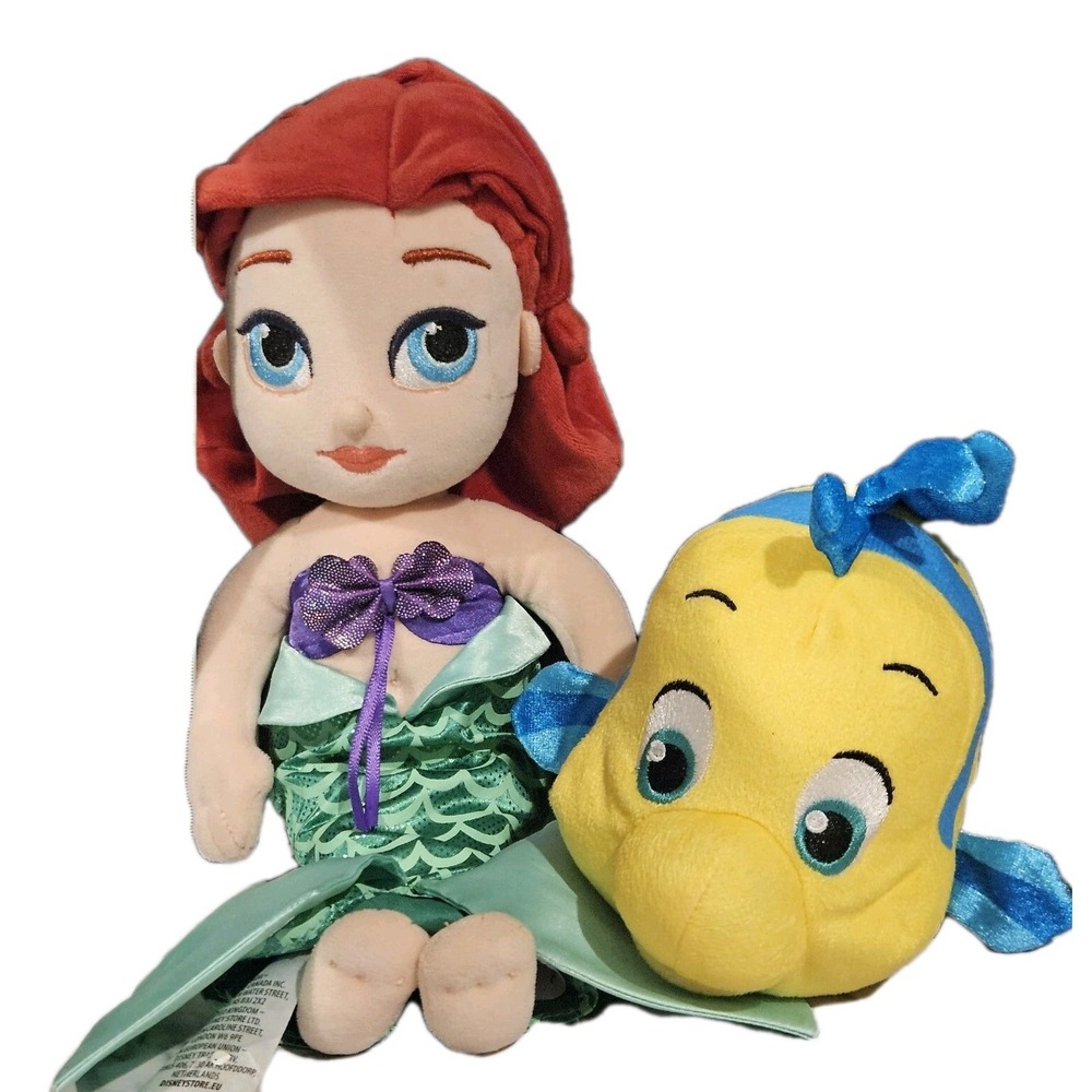 Disney Little Mermaid‎ Ariel 12" Plush & Disney Jr Flounder Bundle